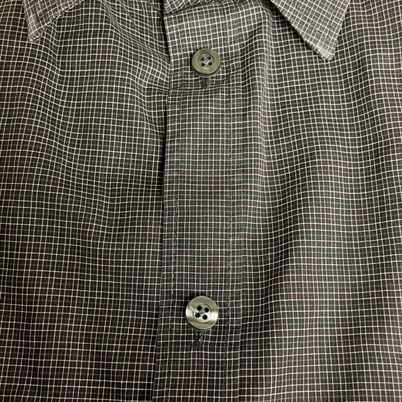 Theory Kyson Micro Checked Button Down Cotton Dress Shirt Purple Black Sz LG - Picture 5 of 8
